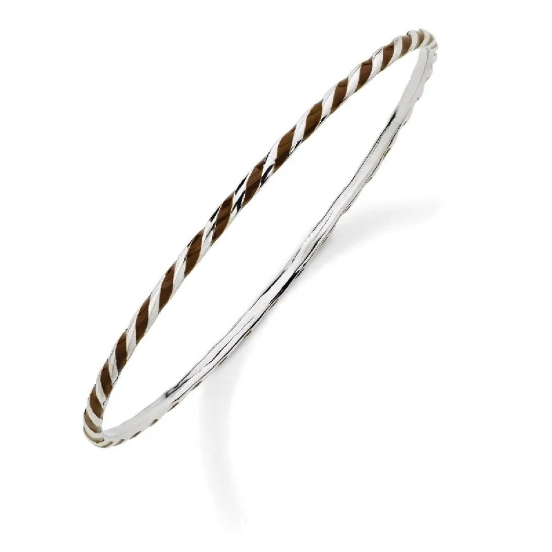 minimalist apex peak bracelet-Curata 925 Sterling Silver 7" Polished Candy Cane Brown Enamel Slip-on Bangle Bracelet