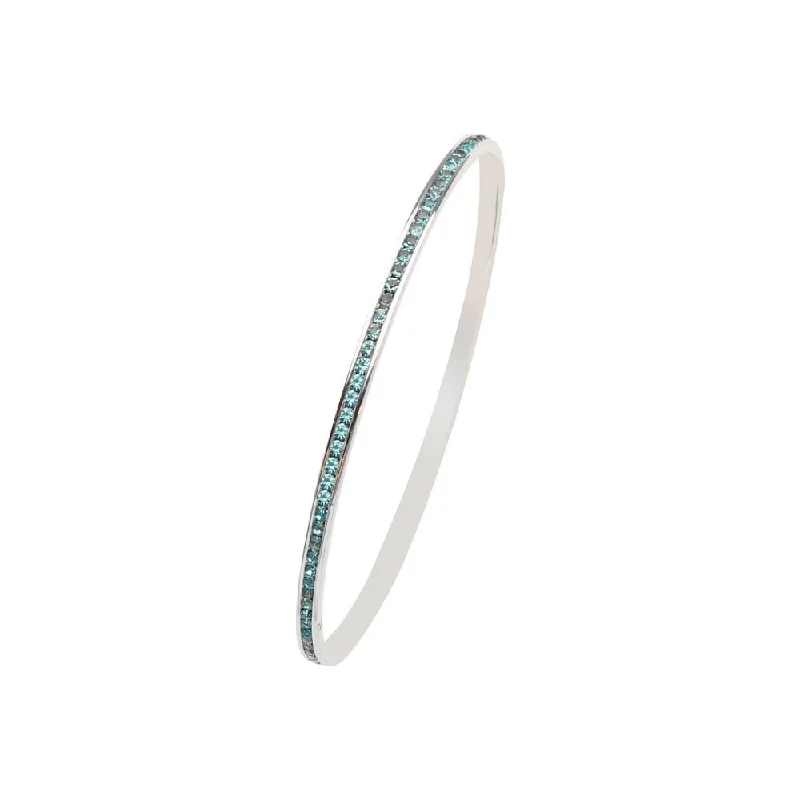 inscribed forever chain bracelet-Curata 925 Sterling Silver 7" Rhodium Aqua Crystal Cuff Slip on Bangle Bracelet