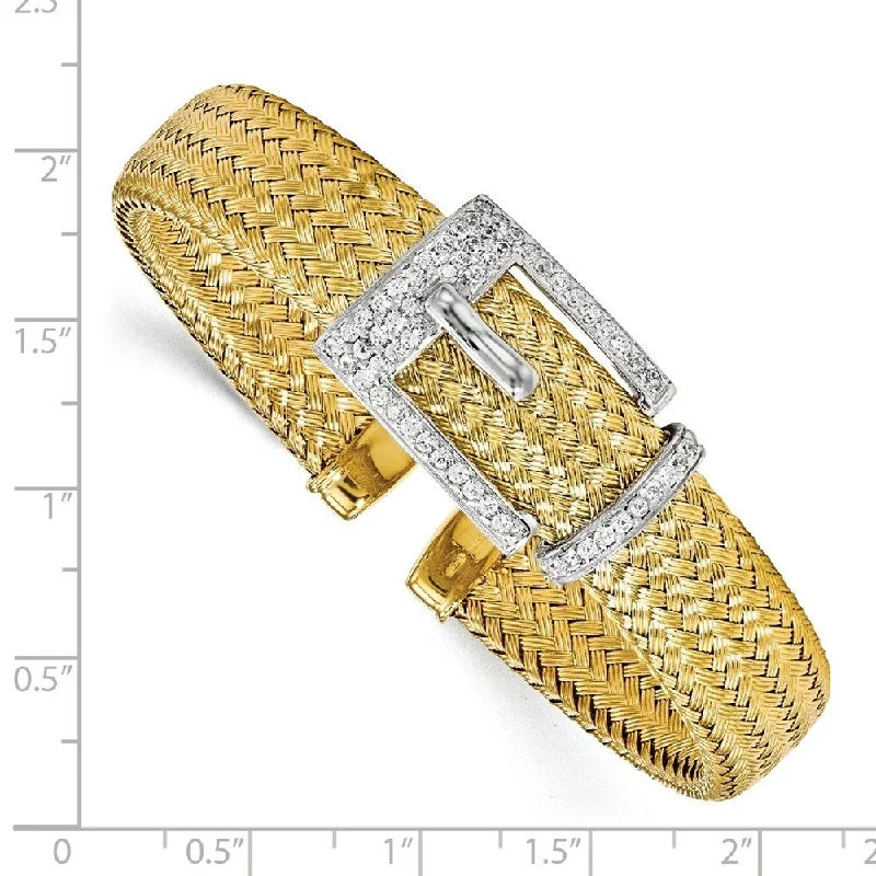 bold sapphire peak ridge bracelet-Curata 925 Sterling Silver Gold Plated 12.5mm Cubic Zirconia Woven Cuff Bangle Bracelet