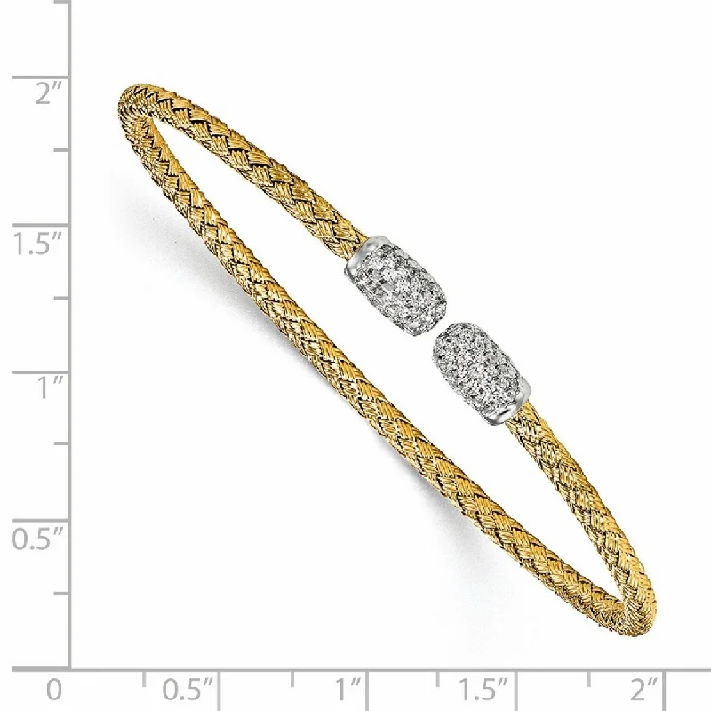 inscribed dynasty chain bracelet-Curata 925 Sterling Silver Gold Plated 2.75mm Cubic Zirconia Woven Cuff Bangle Bracelet