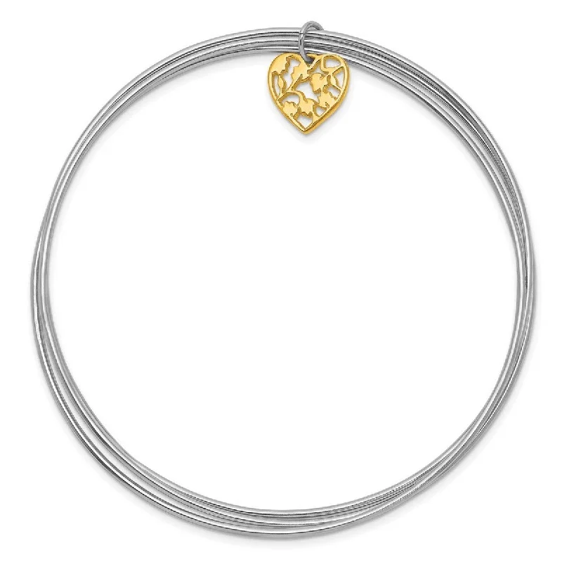 eight-stone cuff bracelet-Curata 925 Sterling Silver Gold Plated Heart Charm Slip On Bangle Bracelet