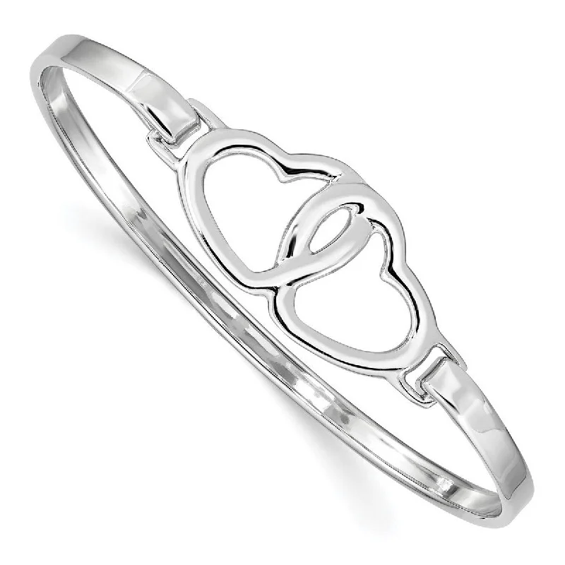 refined niobium cuff bracelet-Curata 925 Sterling Silver Polished Double Heart Hook Bangle Bracelet