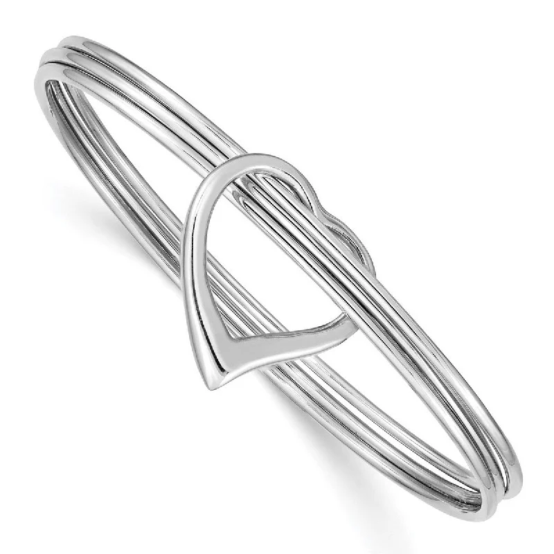 artisan-crafted niobium bracelet-Curata 925 Sterling Silver Rhodium Polished 3 Row Floating Heart Slip On Bangle Bracelet