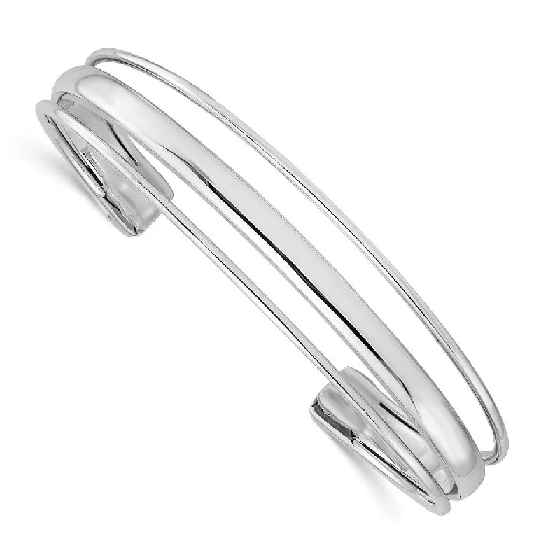 bold ruby peak ridge bracelet-Curata 925 Sterling Silver Three Row Polished Adjustable Cuff Bangle Bracelet