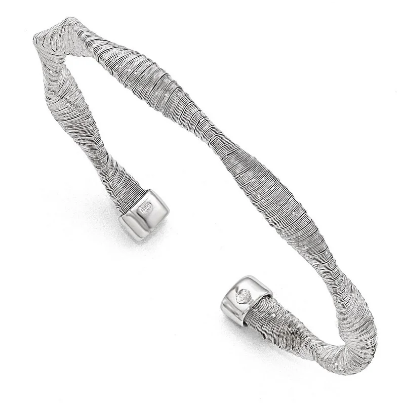 modern sleek nebula bracelet-Curata925 Sterling Silver 5mm Textured Twisted Unusual Cuff Bangle Bracelet