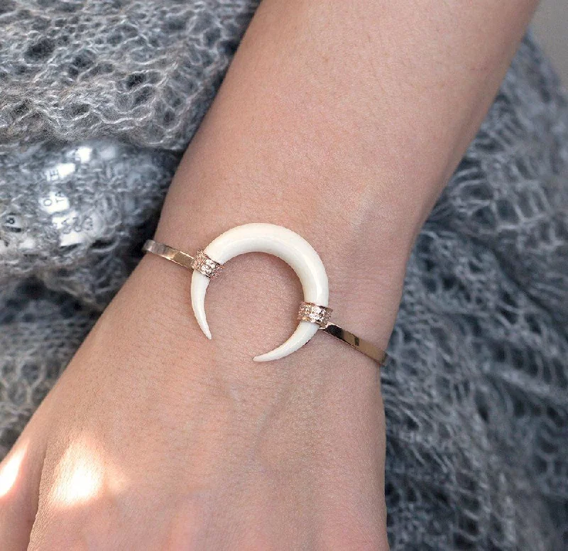 rustic tin chain bracelet-Double Horn Bracelet, Rose Gold Horn Bangle