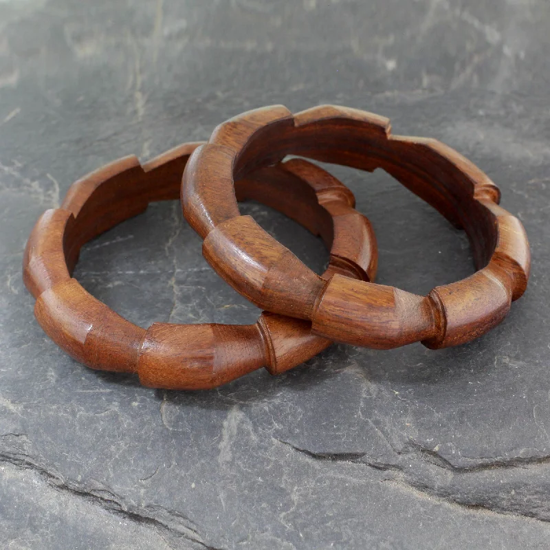 boho-inspired aventurine bracelet-Forest Suns Handmade Wood Bangle Bracelets (Pair)