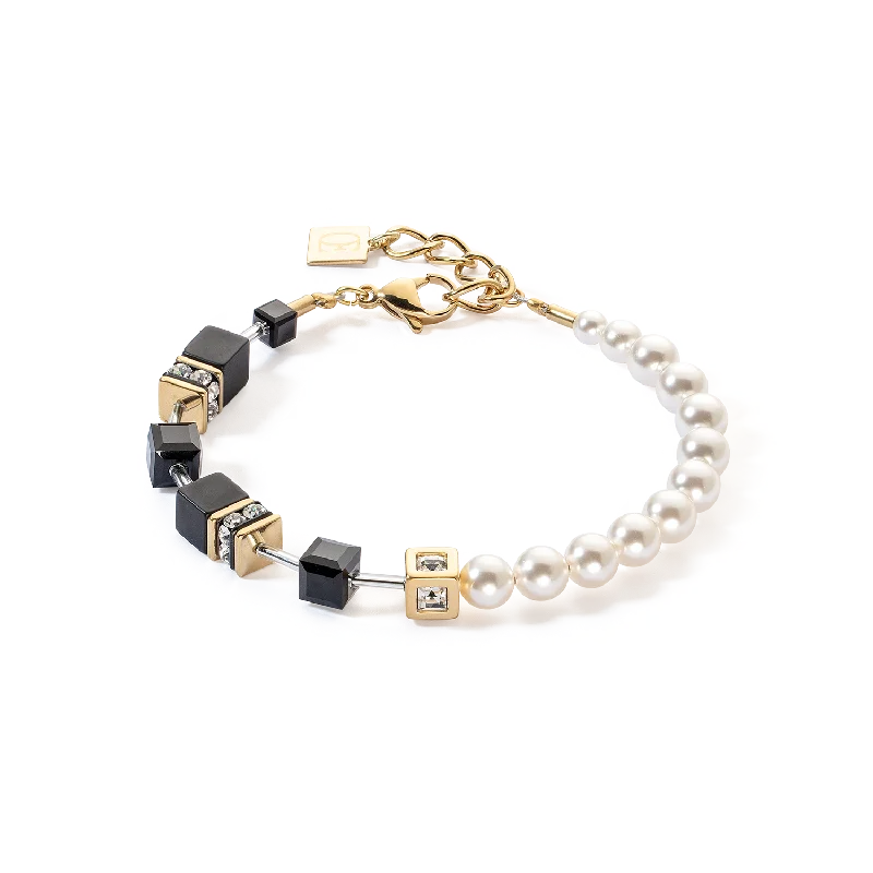 adjustable apex peak bracelet-GeoCUBE® Precious Fusion Pearls bracelet black-gold