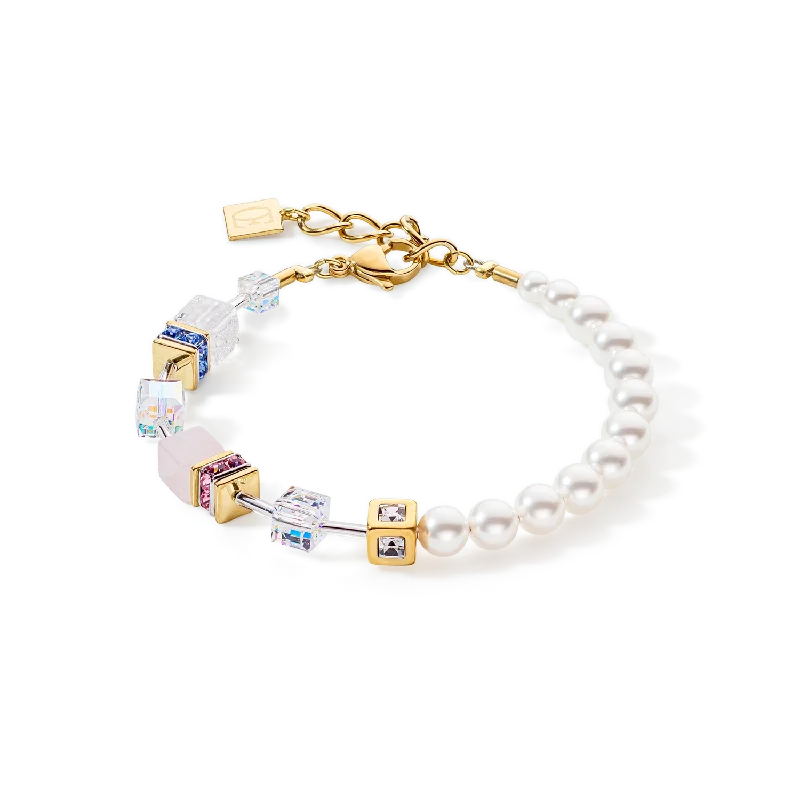 distressed gold stack bracelet-GeoCUBE® Precious Fusion Pearls bracelet multicolour pastel