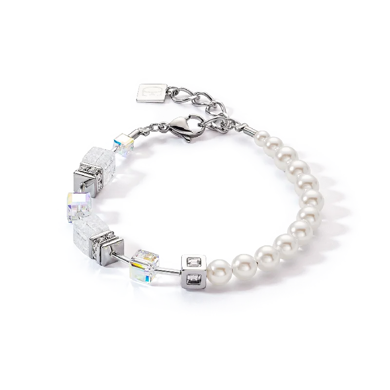 raw amber accent bracelet-GeoCUBE® Precious Fusion Pearls bracelet white