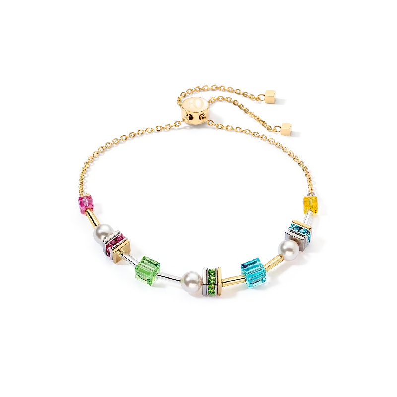 modern contoured chain bracelet-Joyful Cubes & Pearls bracelet multicolour