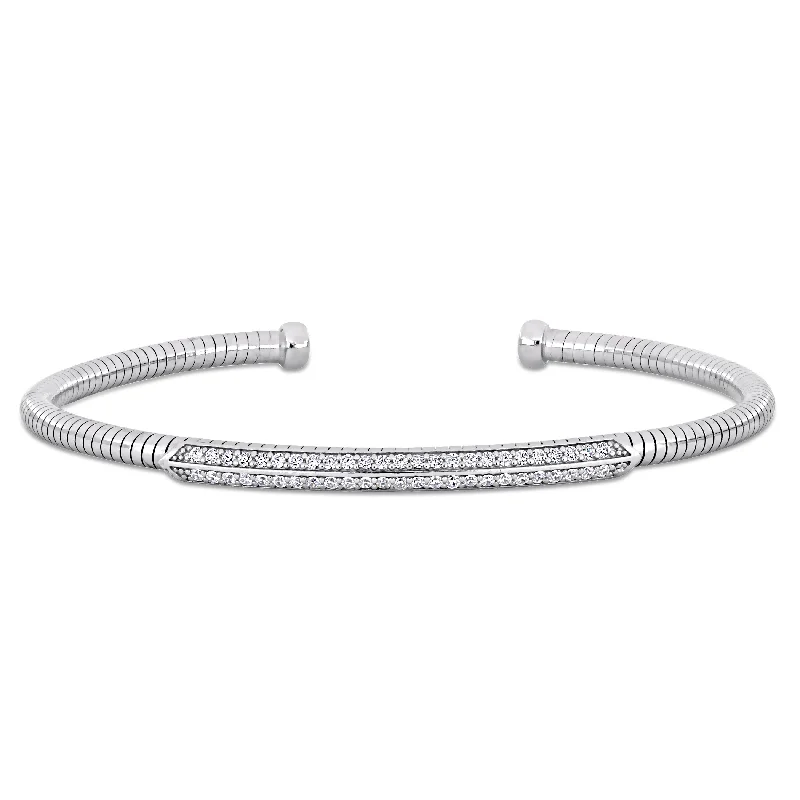 bohemian crest peak bracelet-Miadora 1 1/2ct TGW Cubic Zirconia Omega Style Open Bangle in Sterling Silver - 7.5 in - 7.5 in x 3.6 mm x 4.6 mm