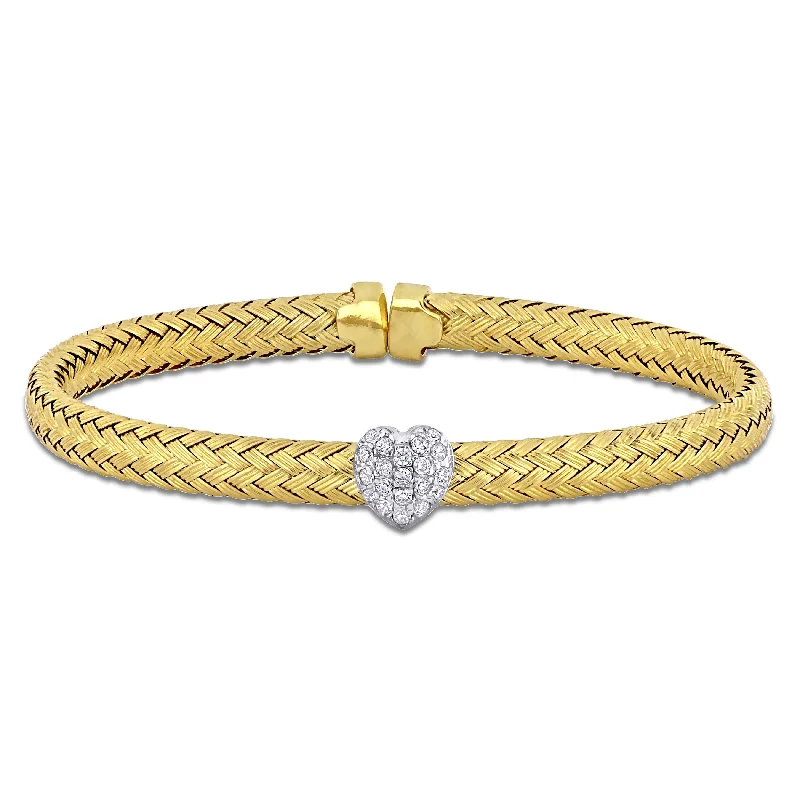 minimalist curve peak bracelet-Miadora 1/2ct TGW Cubic Zirconia Heart Weave Design Bangle in Two-Tone Sterling Silver - 8 in - 8 in x 9 mm x 6.4 mm