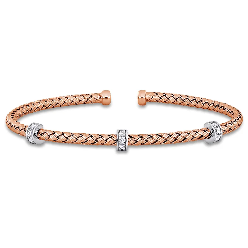 adjustable cedar crest bracelet-Miadora 1/3ct TGW Cubic Zirconia Station Bangle Bracelet in Rose Silver