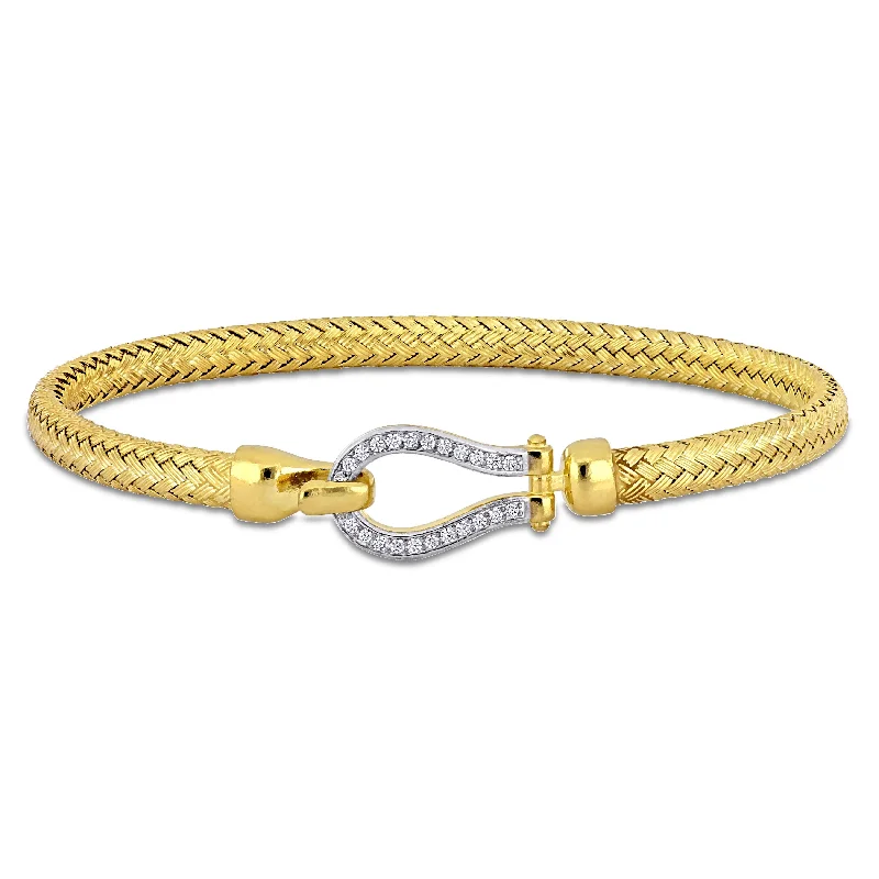 adjustable twig ridge bracelet-Miadora 3/4ct TGW Cubic Zirconia Weave Design Bangle Buckle Clasp in Yellow Silver - 8 in - 8 in x 10.8 mm x 6.5 mm