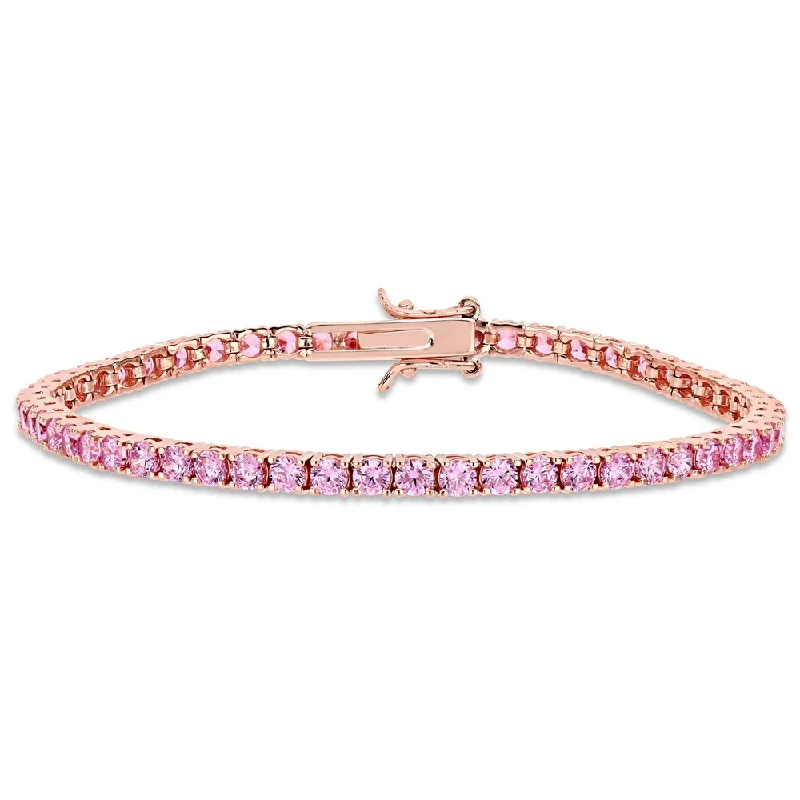 adjustable summit crest bracelet-Miadora Rose Plated Sterling Silver Pink Cubic Zirconia Tennis Bracelet