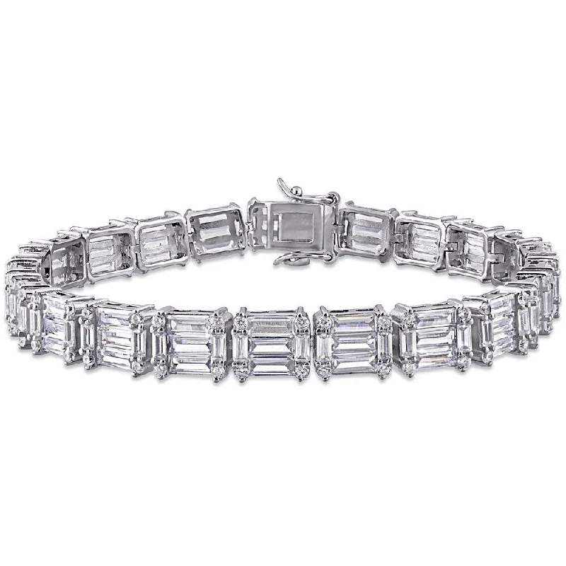 modern sculpted chain bracelet-Miadora Sterling Silver 20ct TGW Multi-Cut Cubic Zirconia Tennis Bracelet