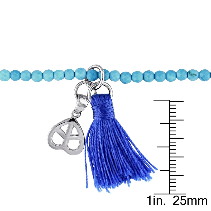 inscribed legacy chain bracelet-Miadora Sterling Silver Dyed Howlite and Blue Tassel Endless Heart Charm Bracelet