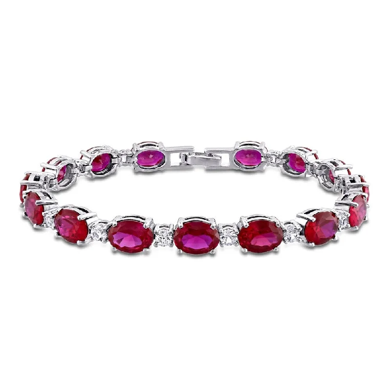 artisan-crafted niobium bracelet-Miadora Sterling Silver Red Cubic Zirconia and Created White Sapphire Tennis Bracelet