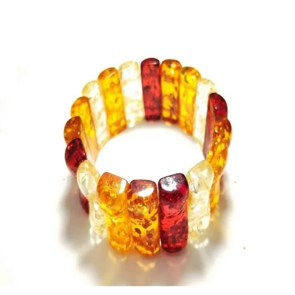 vintage-inspired amber bracelet-Multi Color Faux Amber Rectangular Stretch Bracelet