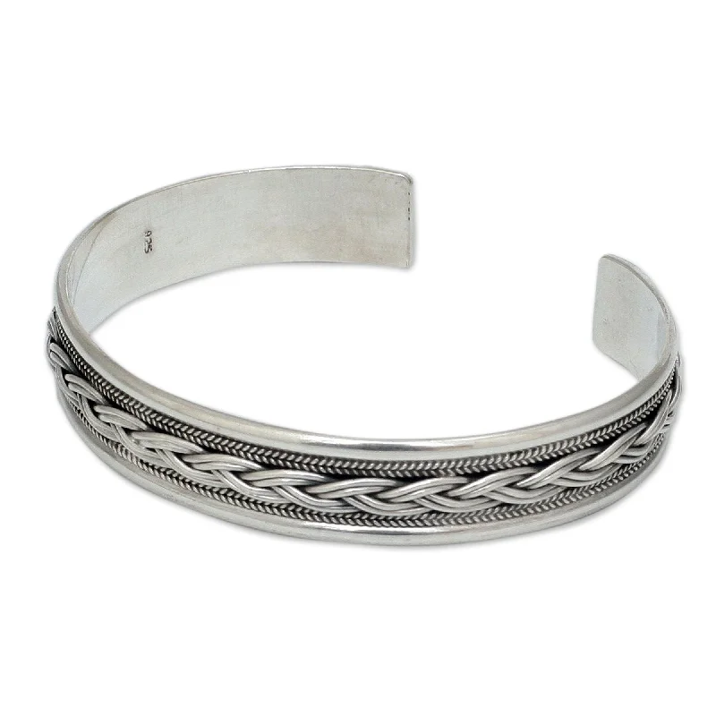 vintage-style sunstone bracelet-Novica Handmade Meandering River Sterling Silver Cuff Bracelet