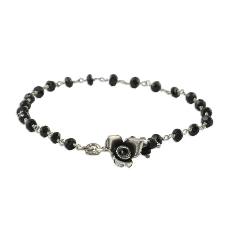 vintage-style aventurine bracelet-Novica Handmade Rose Horizon Black Spinel Floral Bracelet