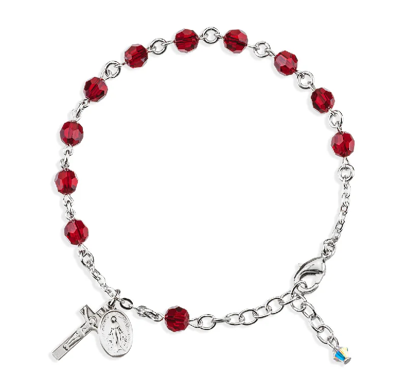 modern contoured chain bracelet-Rosary Bracelet Created with 6mm Ruby Finest Austrian Crystal Round Beads by HMH - BR8550RB