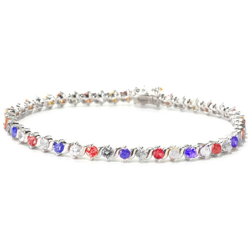 boho-inspired agate bracelet-Silvertone with Cubic Zirconia Tennis Bracelet-7.25"