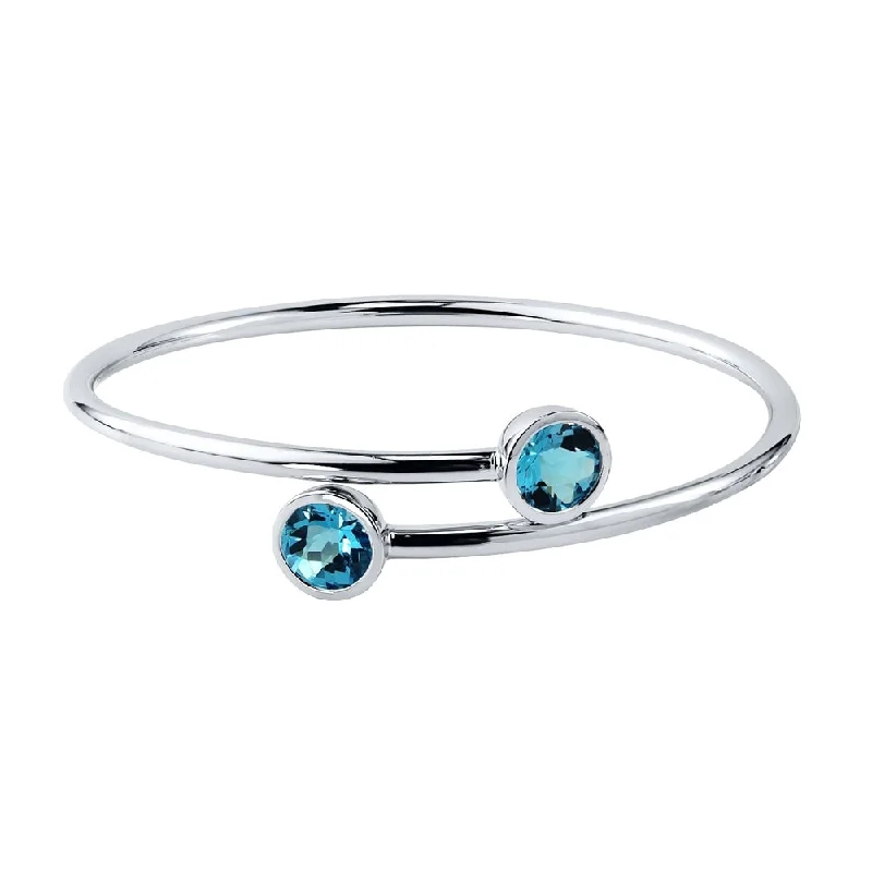 dazzling trillion-cut charm bracelet-Stackable 4ct Round Swiss-Blue Topaz Bypass Bangle Bracelet by Auriya in Gold over Silver