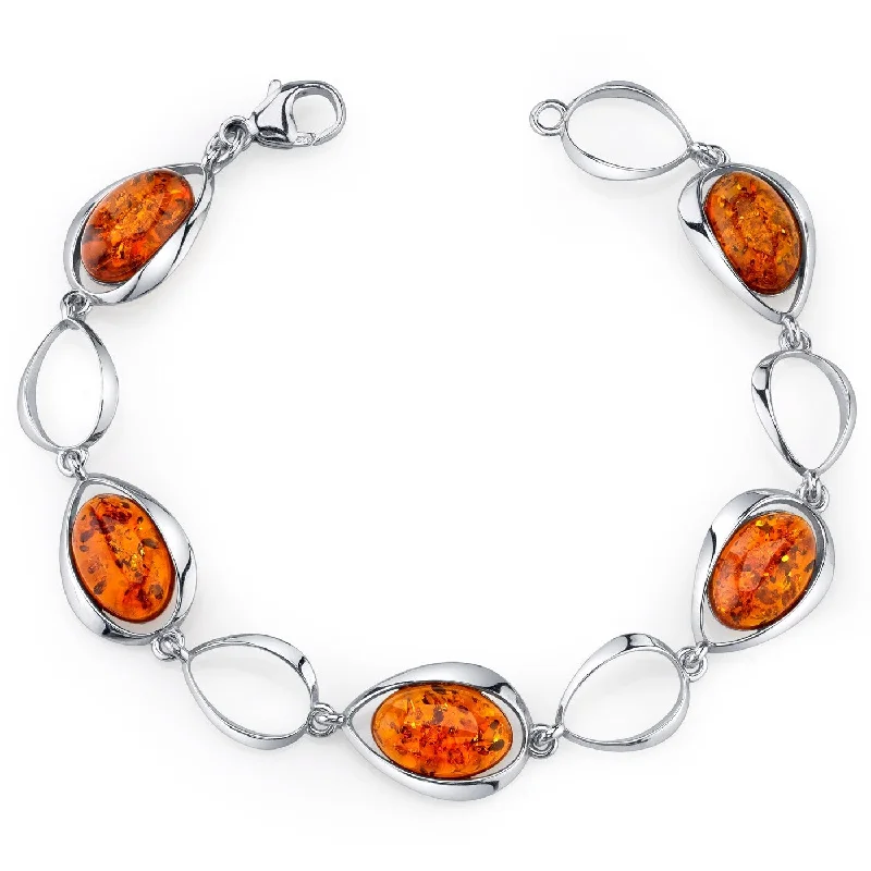 gothic-inspired owl talon bracelet-Sterling Silver Baltic Amber Oval Bracelet, 7.5"