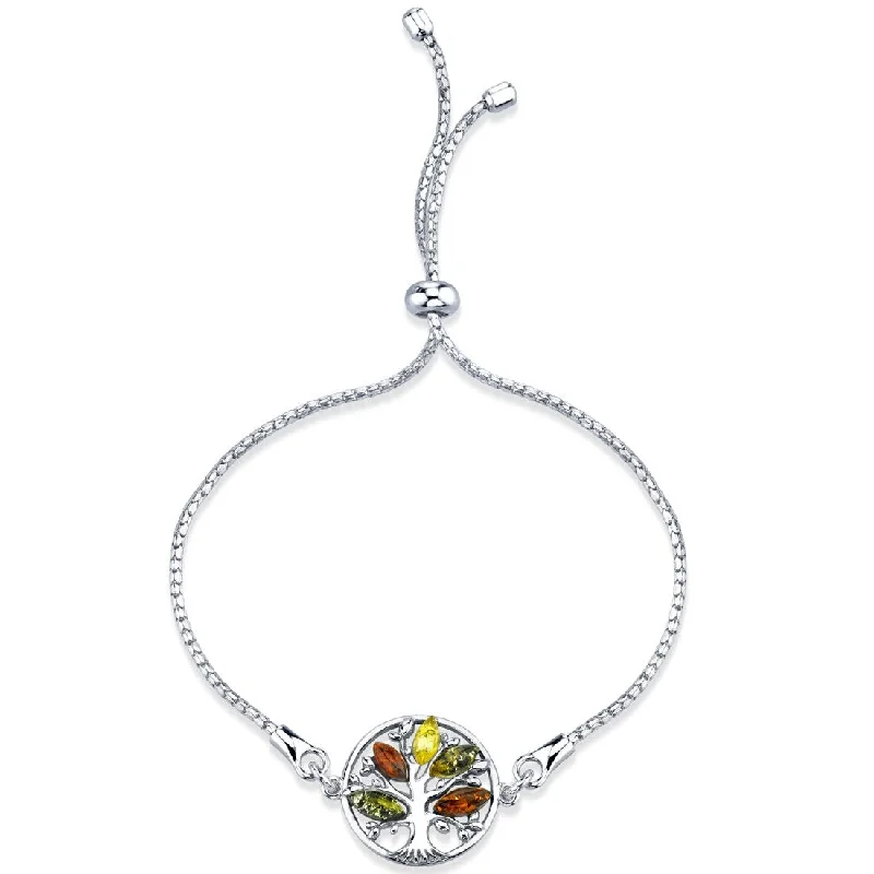 gothic-inspired tiger claw bracelet-Sterling Silver Baltic Amber Tree Of Life Adjustable Bolo Bracelet