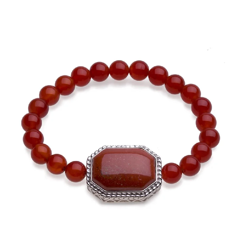 raw agate accent bracelet-Sterling Silver Red Agate Beaded Stretch Bracelet