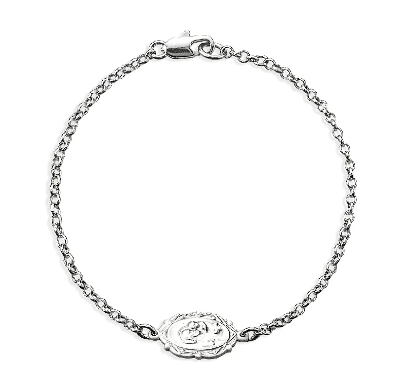 inscribed legacy chain bracelet-Sterling Silver St. Joseph Medal on Platinum Plated Rolo Chain Bracelet 7 1/2" - BRS3606R