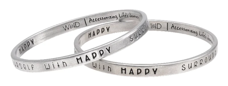 adjustable steel bangle bracelet-Surround yourself with HAPPY - "Full Circle" Bangle