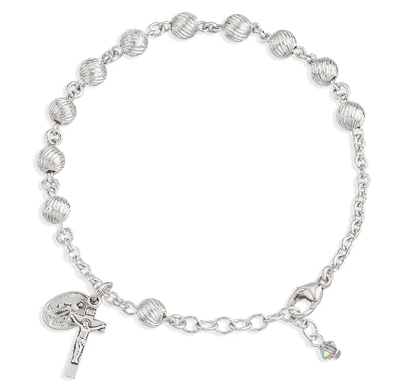 distressed rose layered bracelet-Swirl Corrugated Sterling Silver Rosary Bracelet - B8620