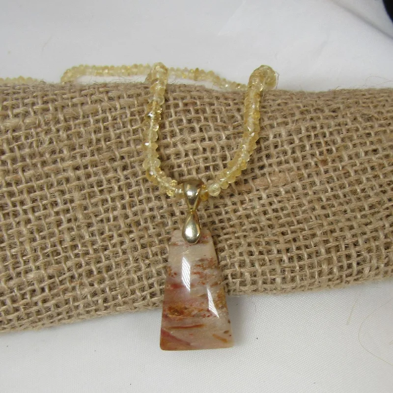 vintage-inspired ruby necklace-Picture Jasper and Citrine  Pendant Necklace