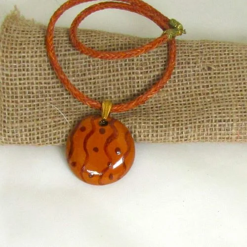 modern tiered moonstone necklace-Handmade Rust Kazuri Pendant Necklace