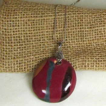 adjustable summit crest necklace-Burgundy Pendant Necklace Fair Trade  Kazuri Pendant Necklace