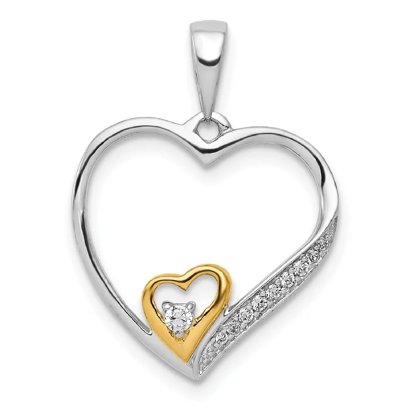 polished gold tier necklace-1/20 CTW Diamond Heart Pendant in 14KT White and Yellow Gold. Chain not Included