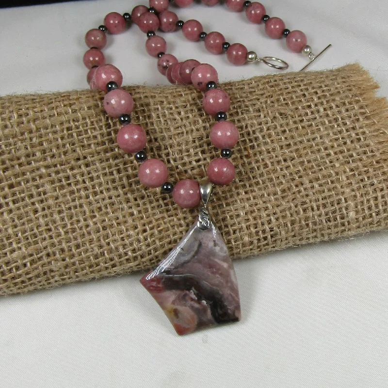 dazzling trillion-cut pendant necklace-Pink Gemstone Bead Pendant  Necklace Jasper