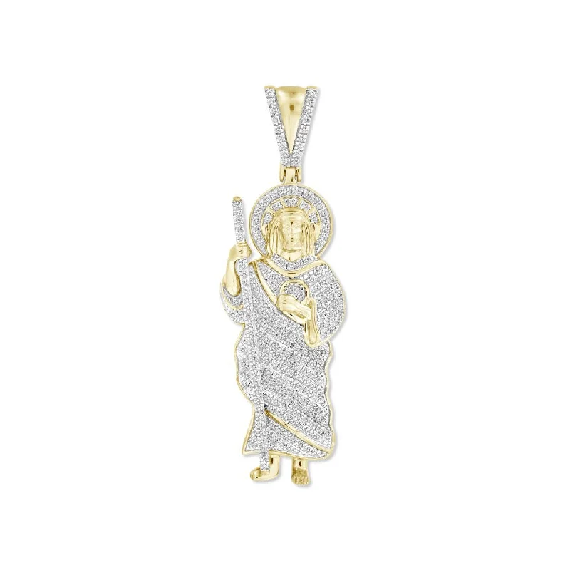 minimalist curve peak necklace-10KT Yellow Gold 1/2 CTW Diamond 46X14MM Religious Saint Jude Pendant. Chain Not Included