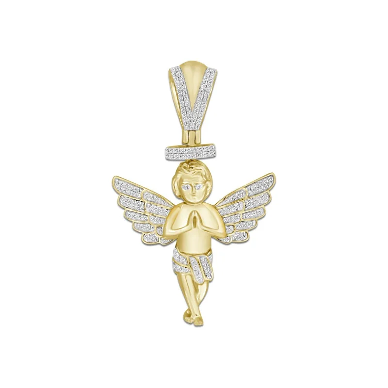 rustic ruby beaded necklace-10KT Yellow Gold 1/2 CTW Diamond 55X35MM Praying Angel Cherub Charm. Chain not Included