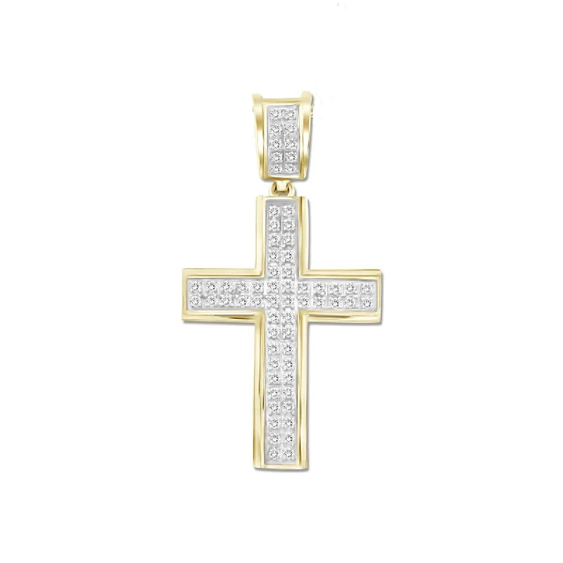 inscribed forever chain necklace-10KT Yellow Gold 1/5 CTW Diamond 33X17MM Cross Pendant. Chain Not Included