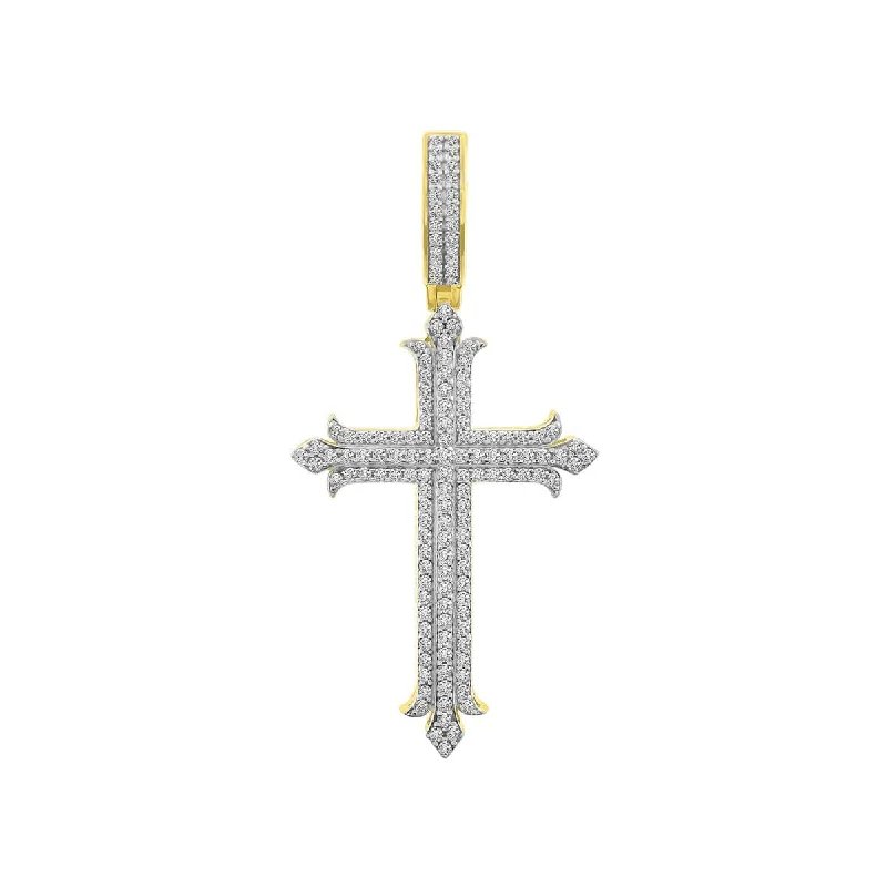 adjustable crest peak necklace-10KT Yellow Gold 1 CTW 52X26MM Cross Pendant. Chain Not Included