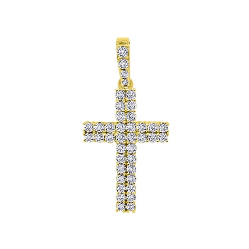 nature-themed summit ridge necklace-10KT Yellow Gold 1 CTW Diamond 44X21MM Cross Pendant. Chain Not Included