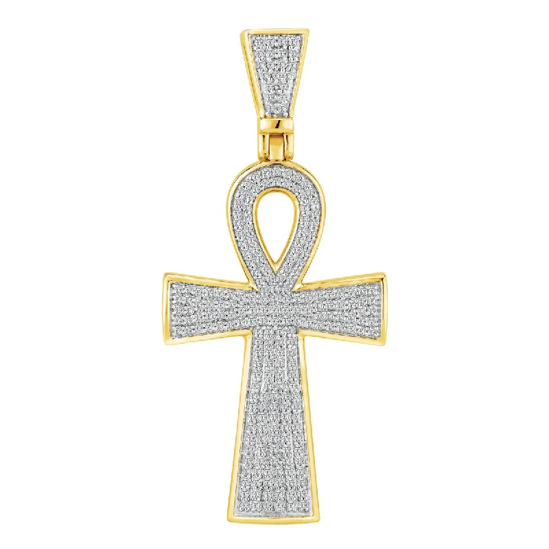 adjustable summit peak necklace-10KT Yellow Gold 1 CTW Diamond 53X24MM Ankh Cross Pendant. Chain Not Included