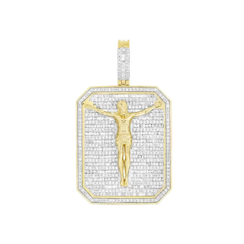 inscribed unity pendant necklace-10KT Yellow Gold 2-1/2 CTW Diamond 47X29MM Crucifix Pendant. Chain Not Included