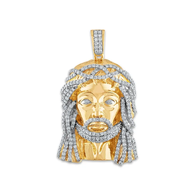 distressed gold stack necklace-10KT Yellow Gold 2-1/3 CTW Diamond 48X30MM Jesus Christ Pendant. Chain Not Included