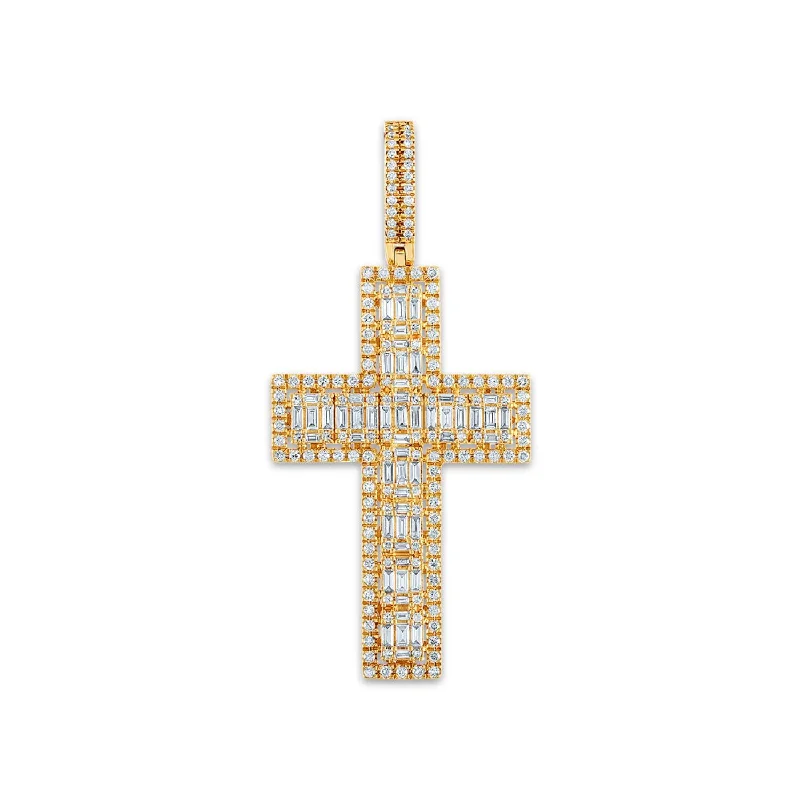 art deco turquoise necklace-10KT Yellow Gold 2-1/4 CTW Diamond 62X29MM Cross Pendant. Chain Not Included