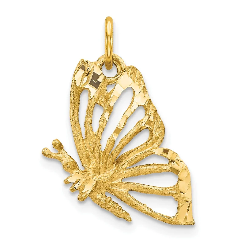 bohemian summit crest necklace-10KT Yellow Gold 25X12MM Diamond-cut Butterfly Pendant. Chain Not Included